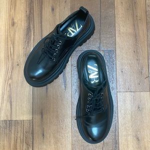 Zara black Trak Sole Derby Shoes Size 7